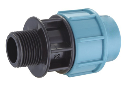 Adaptador macho PP azul claro para tubulação HDPE